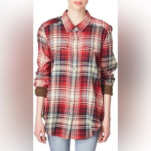 KAVU Billie Jean Long Sleeve Button Front Shirt Red Plaid Size Small